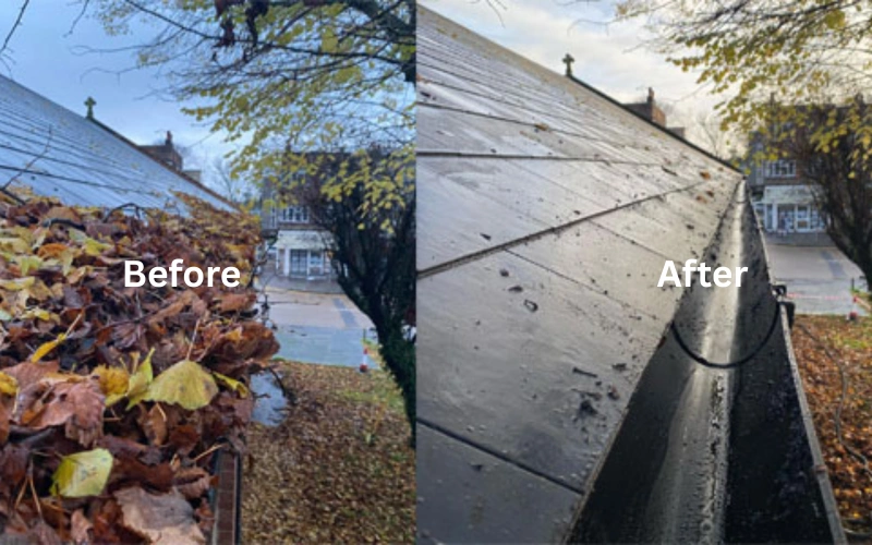 Before & after gutter cleaning near St Paul Stevenage
