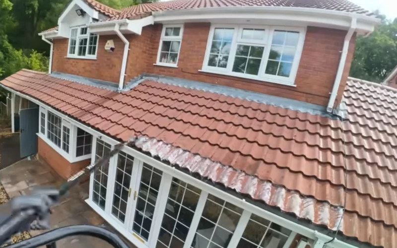 roof cleaning near Cassiobury Park showing moss removal and restored roof appearance after same-day treatment.