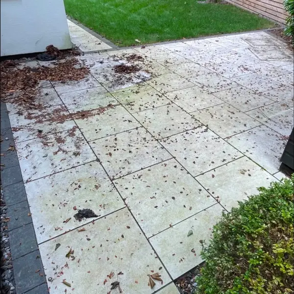 Patio before professional exterior cleaning